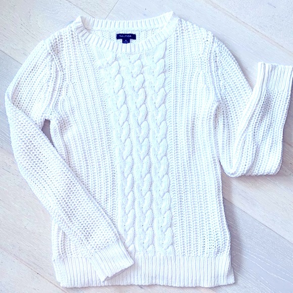 Nautica White Cotton Sweater. Size S. Nice Cond. perfect for year round weather! - Picture 2 of 5